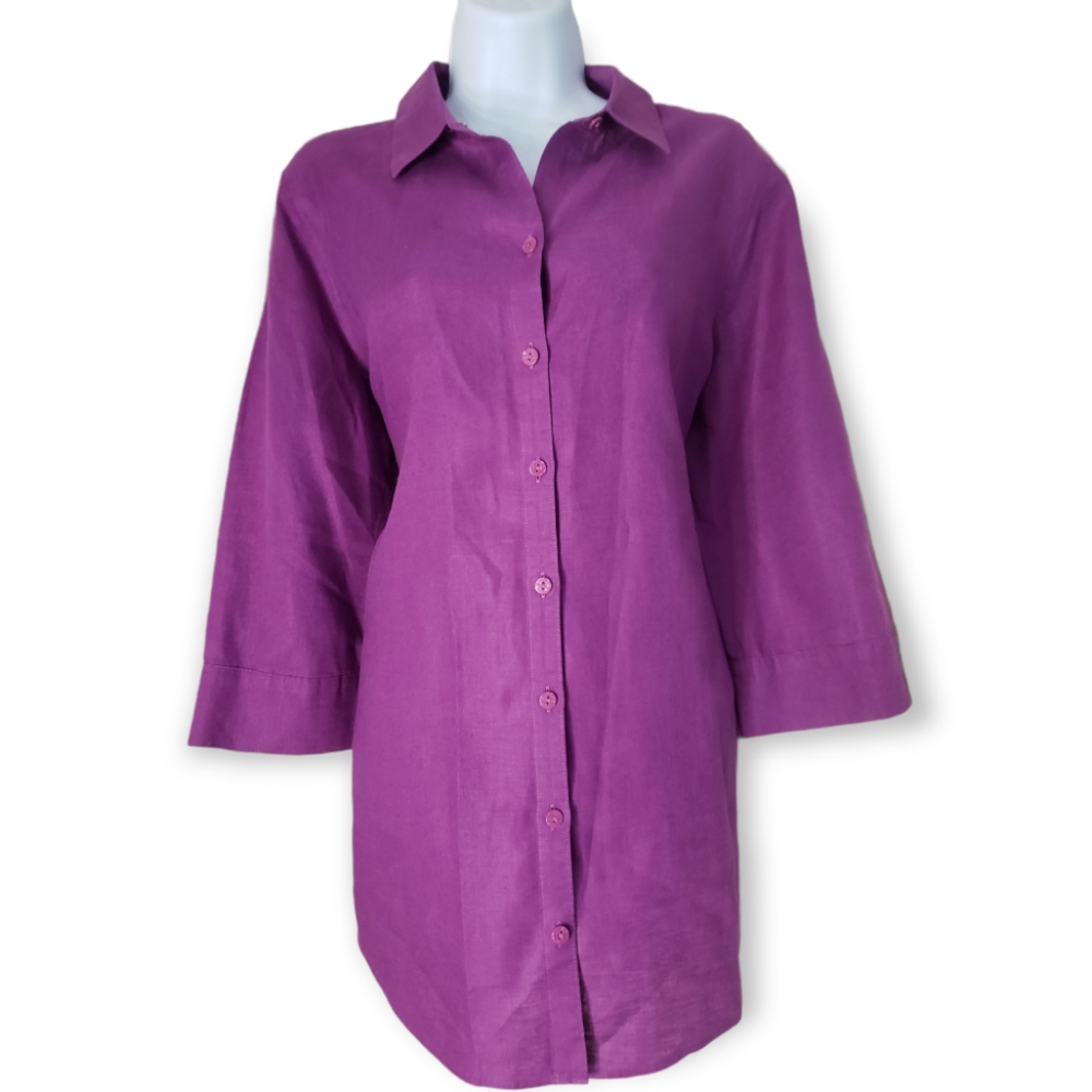 NWOT Chicos magenta purple linen button down blouse top Womens Medium